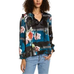 Johnny Was Boho Luxe Rosabel Ruffle Silk blouse Floral XS Multi Romantic Goth